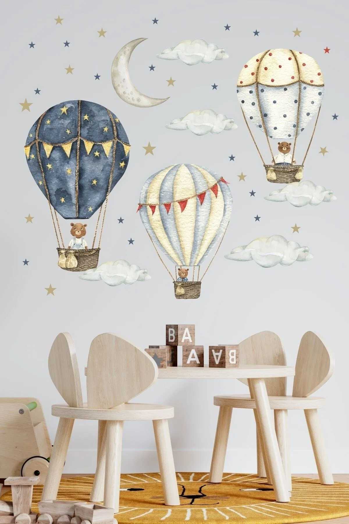 Ayıcıklı Sıcak Hava Balonları Çocuk Odası Duvar Sticker