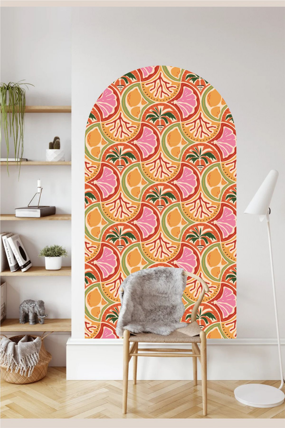 Renkli Narenciye Desenli Duvar Sticker – Retro Meyve Duvar Dekoru Bohem Oval