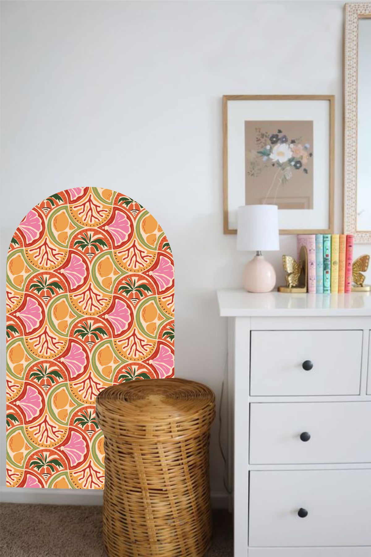 Renkli Narenciye Desenli Duvar Sticker – Retro Meyve Duvar Dekoru Bohem Oval