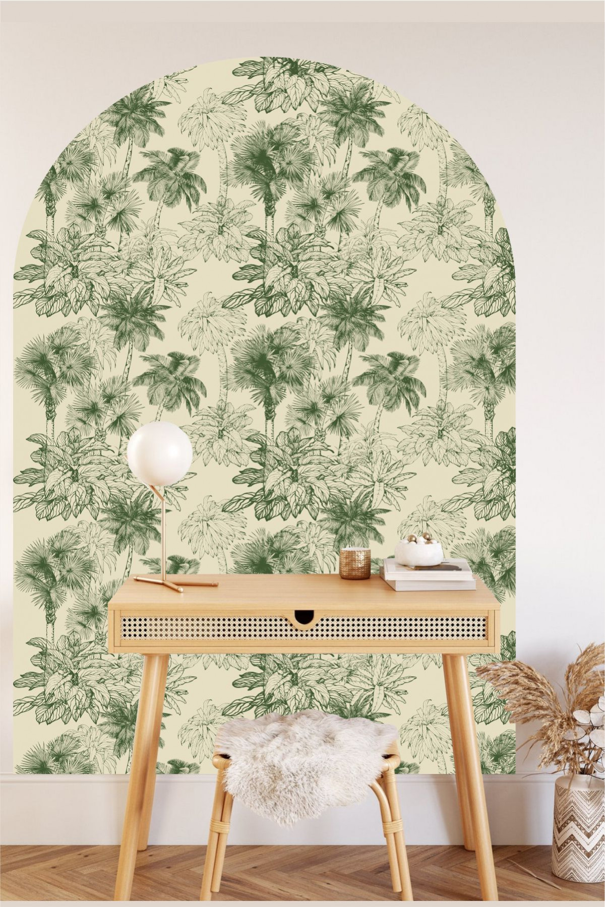 Palmiye Duvar Stickerı Kemer Tasarım Yeşil Bohem Salon Yatak Odası Dekoru