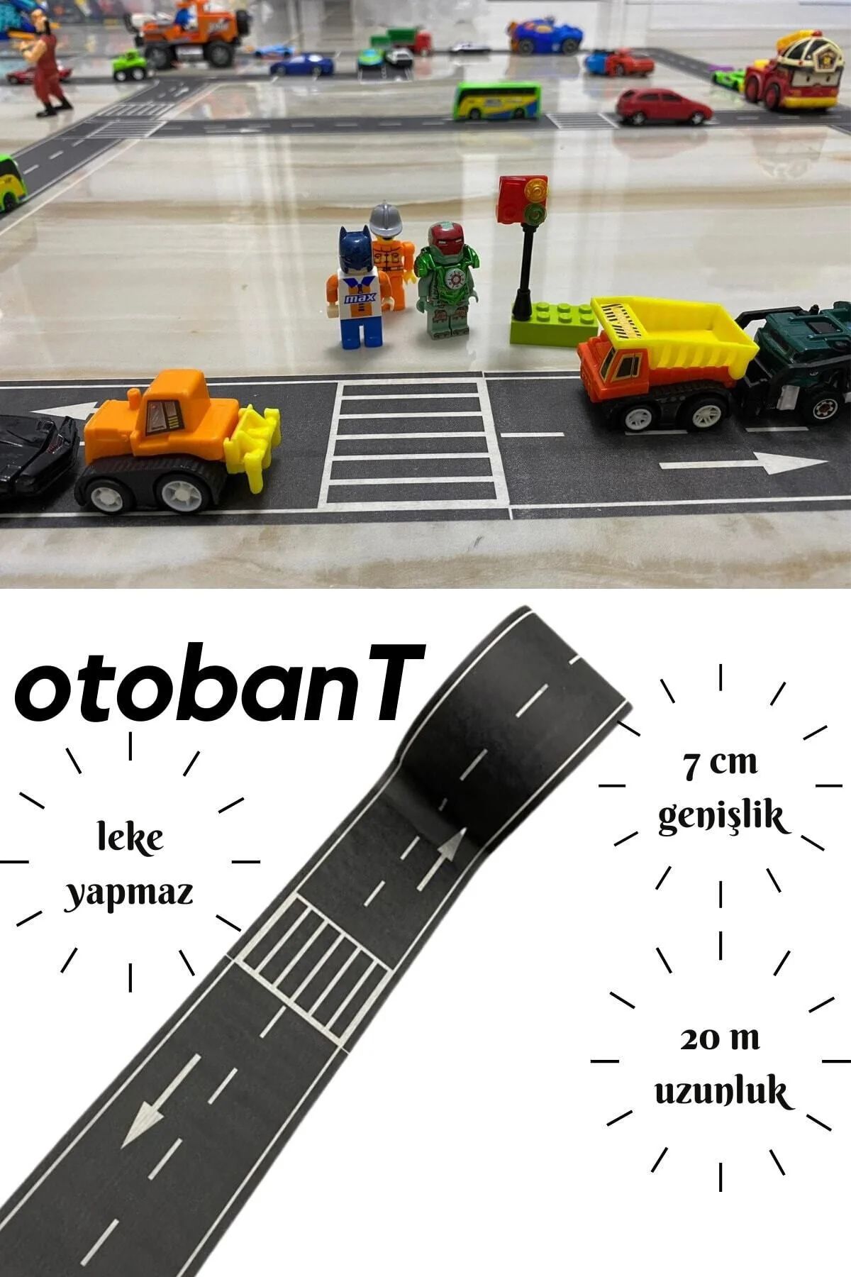 Otobant Eğitici ve Eğlenceli 20 Metre Yol Yapım Şerit Oyun Bandı Eğitici Etiket