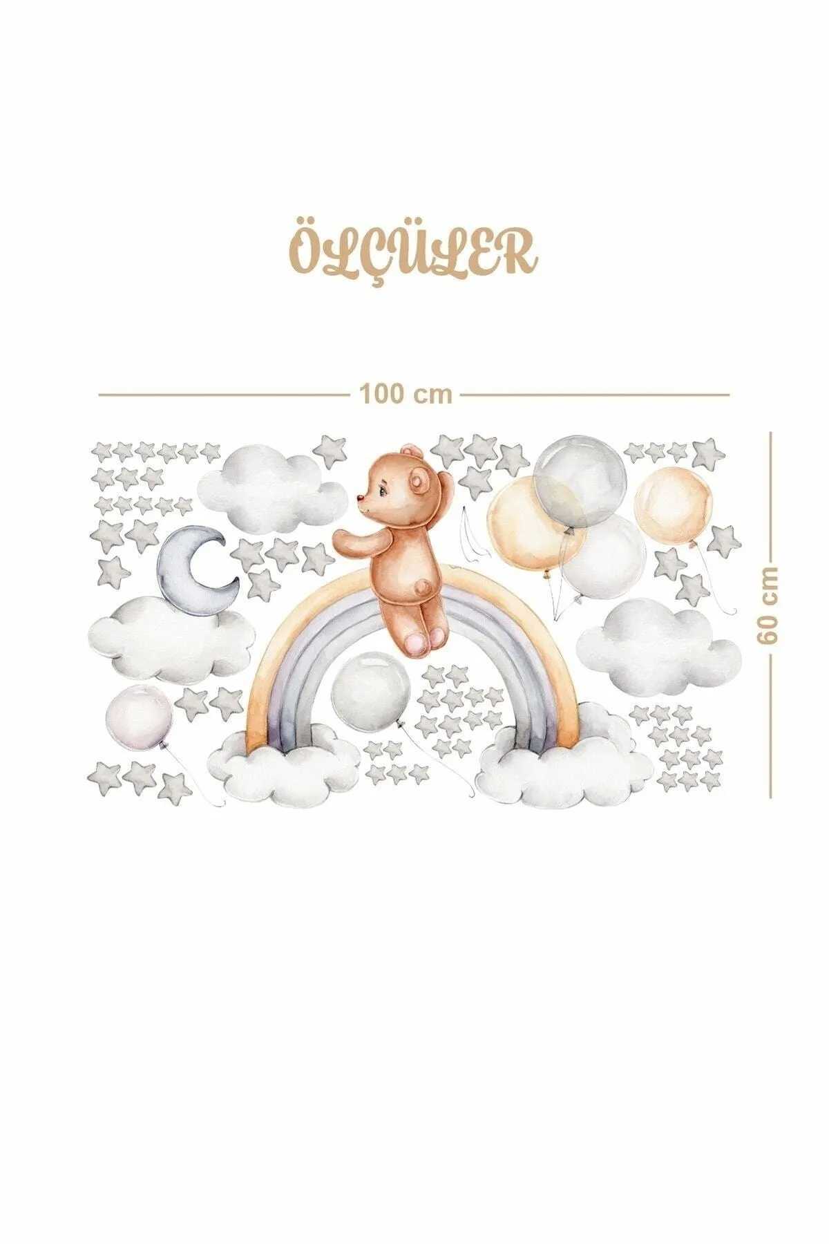 Sevimli Ayıcık Balonlar Ve Gökkuşağı Çocuk Odası Duvar Sticker