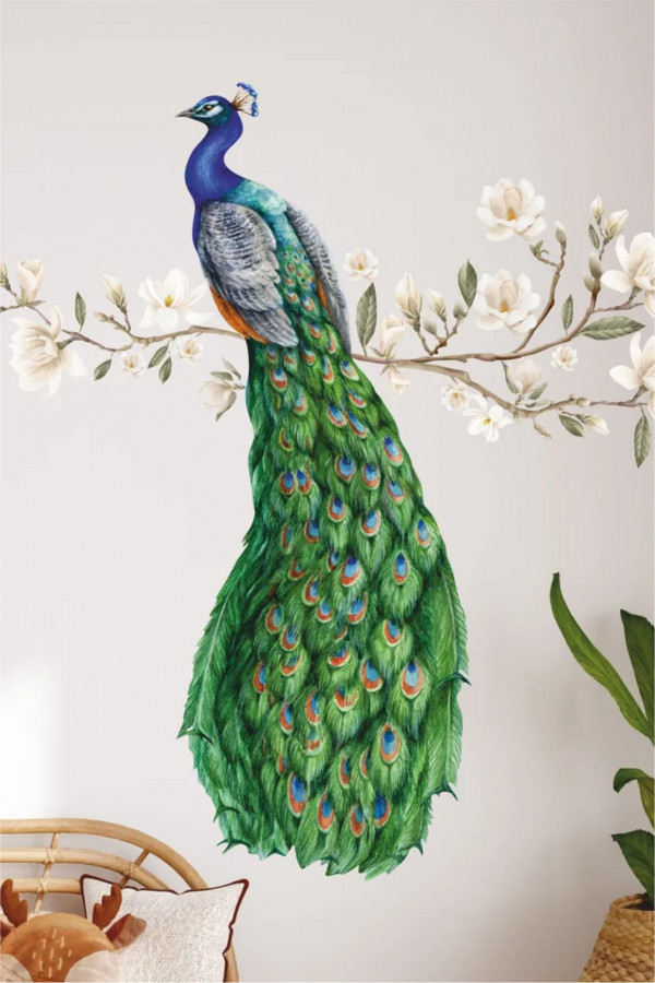  Çiçekli Renkli Tavus Kuşu Duvar ve Cam Sticker 50x100 cm