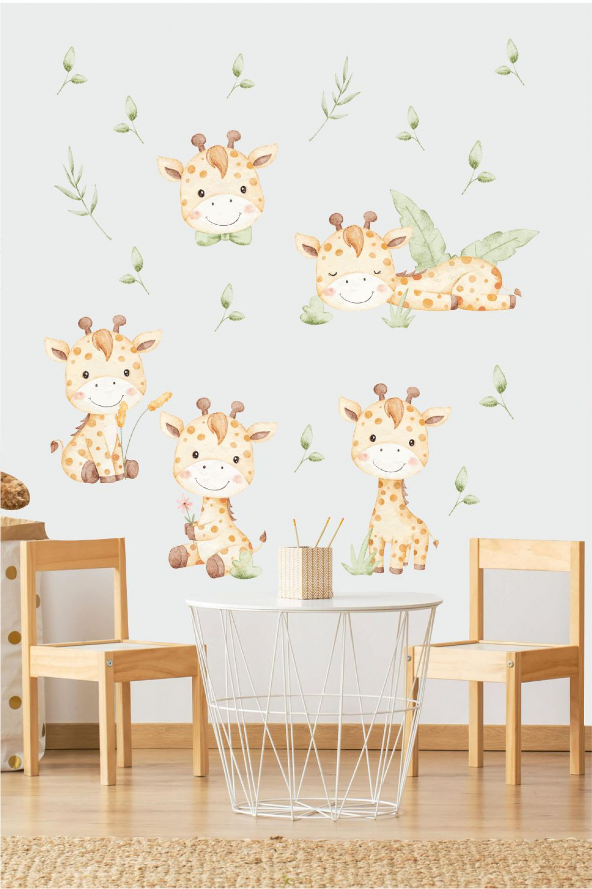 Sevimli Zürafa Çocuk Odası Duvar Sticker Seti – Safari Bebek Odası Dekoru