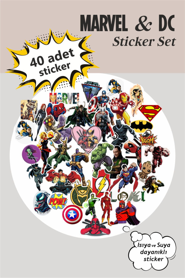 Marvel Sticker 40'lı Defter Suluk Laptop Notebook Tablet Telefon Kılıf Sticker Seti
