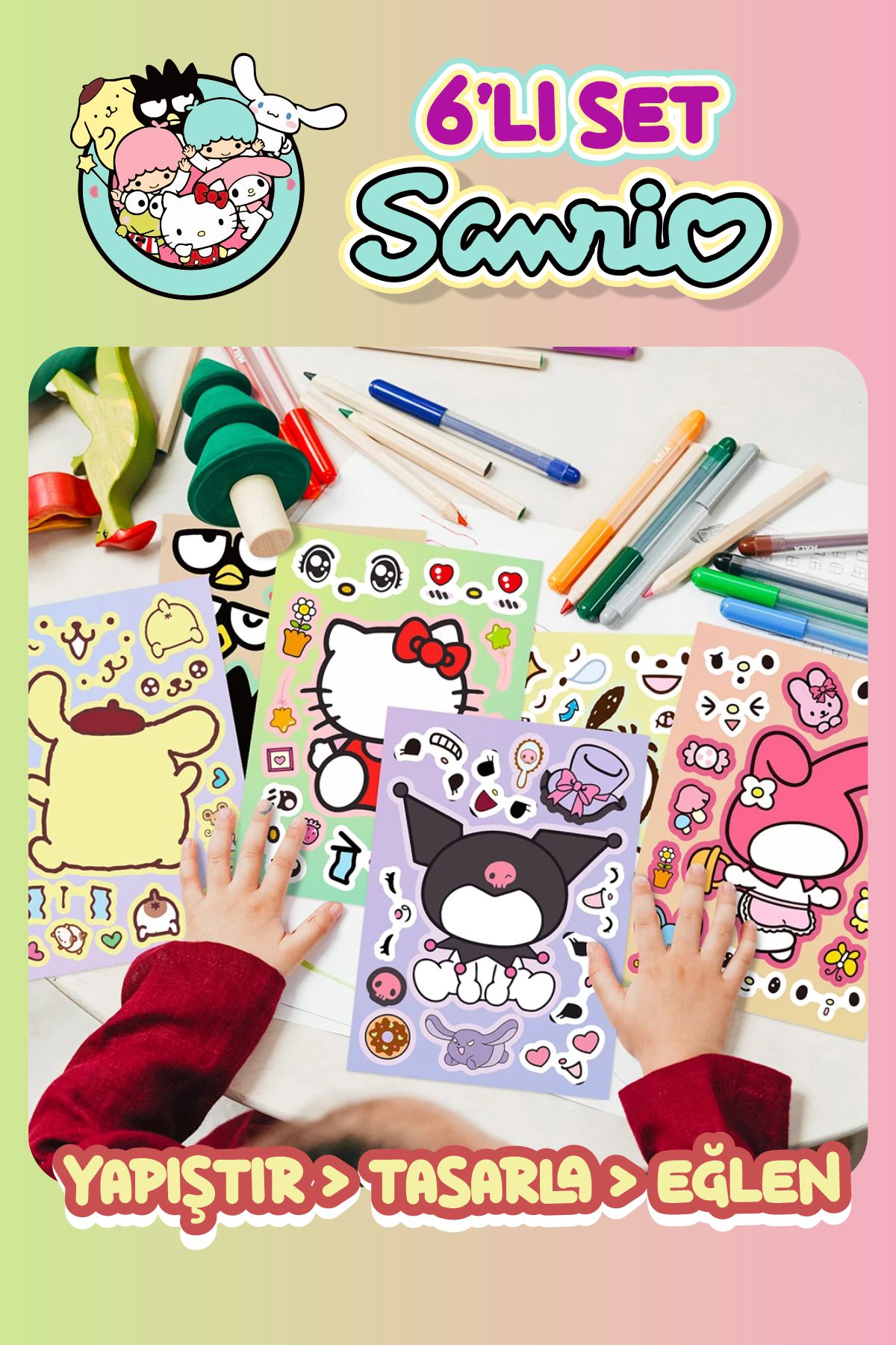 Kawaii Yüz Yap Bulmaca Çıkartmalar Çocuklar için Hello Kitty My Melody Kuromi Anime Çıkartmaları