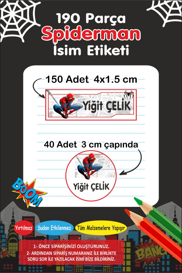 Spiderman Okul Etiketi, İsim Etiketi, Defter Kalem Etiketi