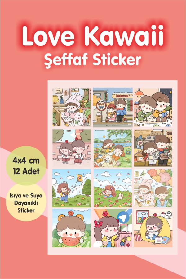Love Kawaii Şeffaf Suya Dayanıklı Sticker Seti- Planlayıcı Laptop Telefon Defter Etiketi