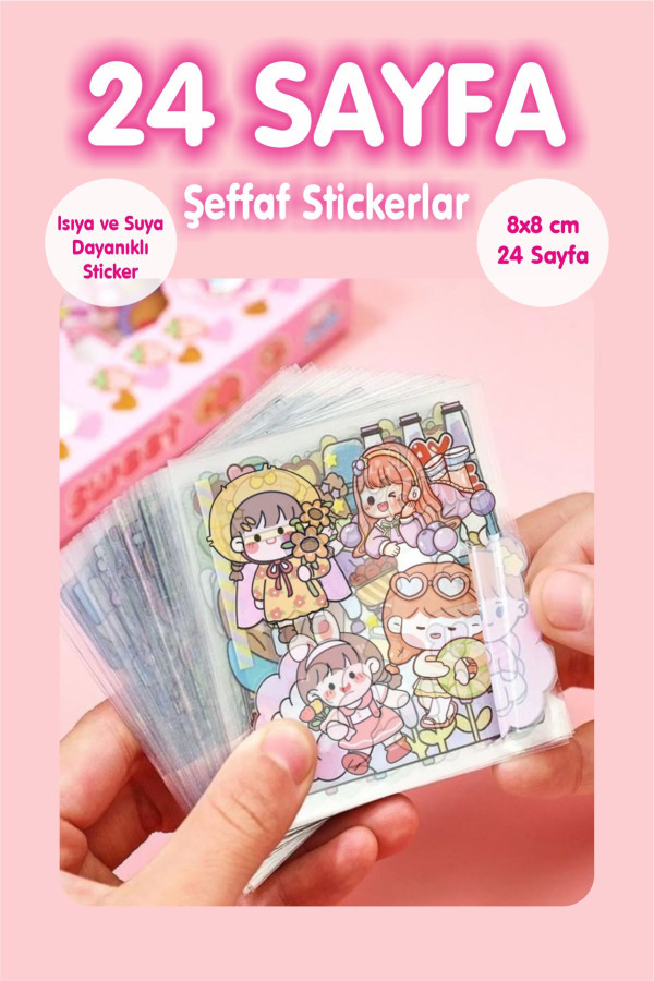 24 Sayfa Kawaii Şeffaf Suya Dayanıklı Sticker Seti- Planlayıcı Laptop Telefon Defter Etiketi 24 Sayfa Kawaii Şeffaf Suya Dayanıklı Sticker Seti- Planlayıcı Laptop Telefon Defter Etiketi