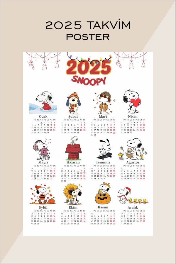2025 Snoopy Takvim Poster - A4 boyut