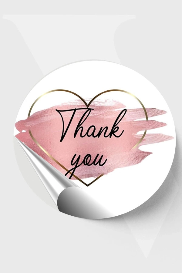 Sticker Thank You Etiket 60 Adet (3x3cm)- Kalpli Etiket
