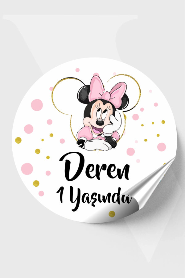 Minnie Mouse  Bebek Etiketi Doğum günü Etiketi 4x4 cm 96 Adet