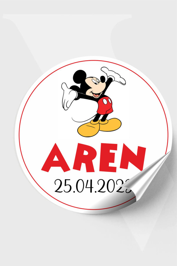 Mickey Mouse Bebek Etiketi Doğum günü Etiketi 4x4 cm 96 Adet