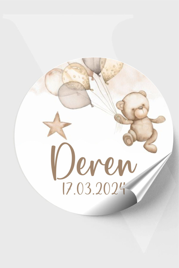 Ayıcıklı Balonlu Bebek Etiketi Doğum günü Etiketi 4x4 cm 96 Adet