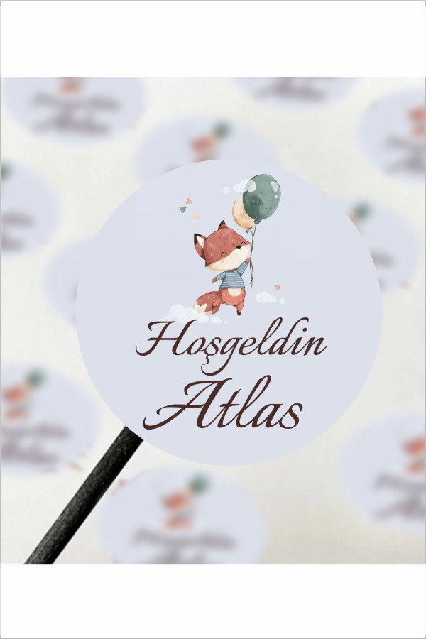 Sevimli Tilkicik Temalı Bebek Etiketi- Doğum günü Etiketi 4x4 cm 96 Adet