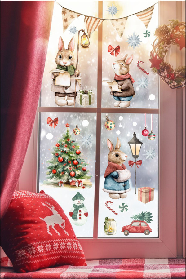 Rabbit New Year Çocuk Odası Duvar, Cam Sticker