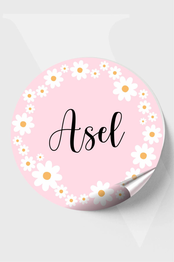 Papatyalar Bebek Etiketi- Doğum günü Etiketi 4x4 cm 96 Adet