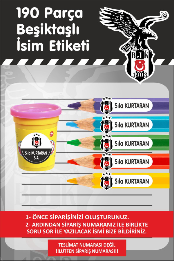 Okul Etiketi Kalem Defter Özel Isim Yazılabilen Etiket 190 Adet- Bjk
