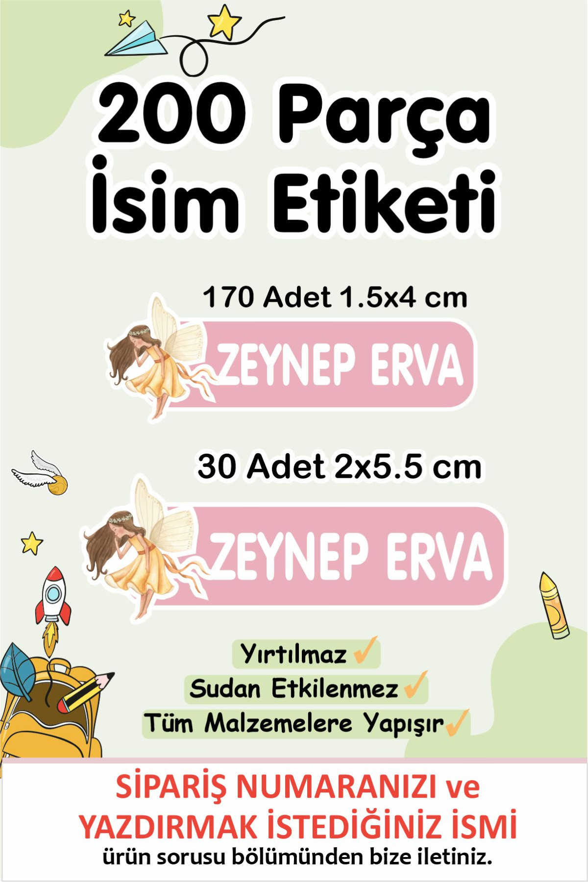 Okul Etiketi Kalem Defter Etiketi Özel Isim Yazılabilen Etiket 200 Adet - Peri