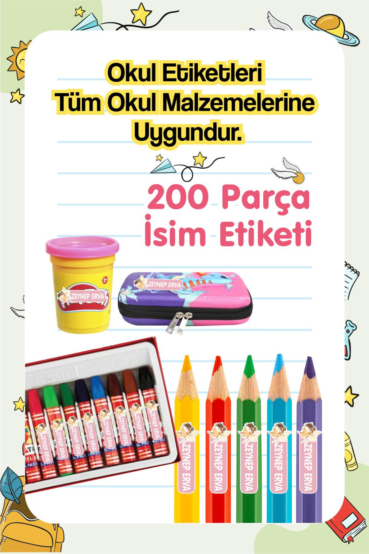 Okul Etiketi Kalem Defter Etiketi Özel Isim Yazılabilen Etiket 200 Adet - Peri