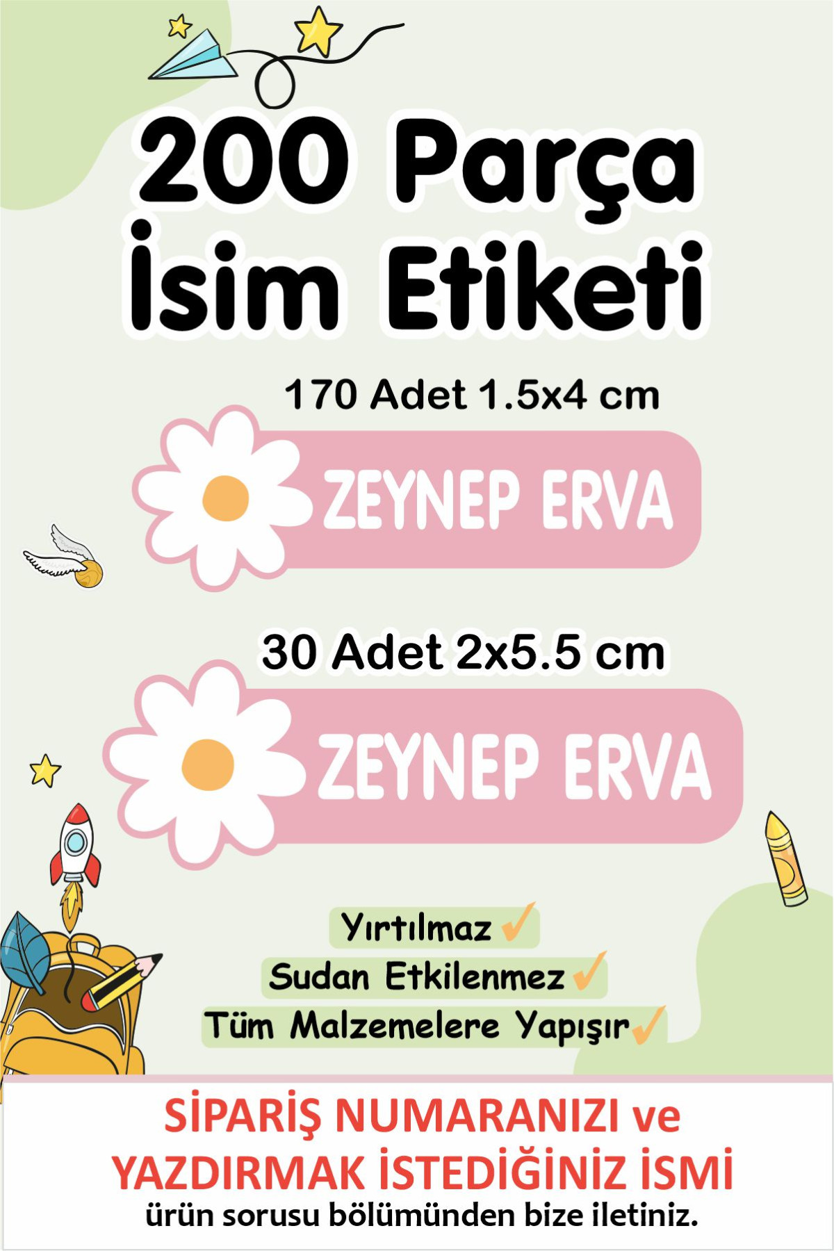 Okul Etiketi Kalem Defter Etiketi Özel Isim Yazılabilen Etiket 200 Adet - Papatya