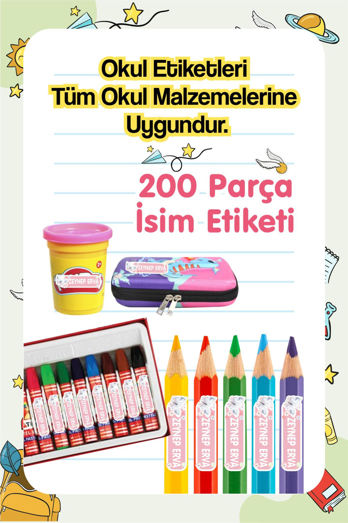 Okul Etiketi Kalem Defter Etiketi Özel Isim Yazılabilen Etiket 200 Adet - Çiçekli Kelebek