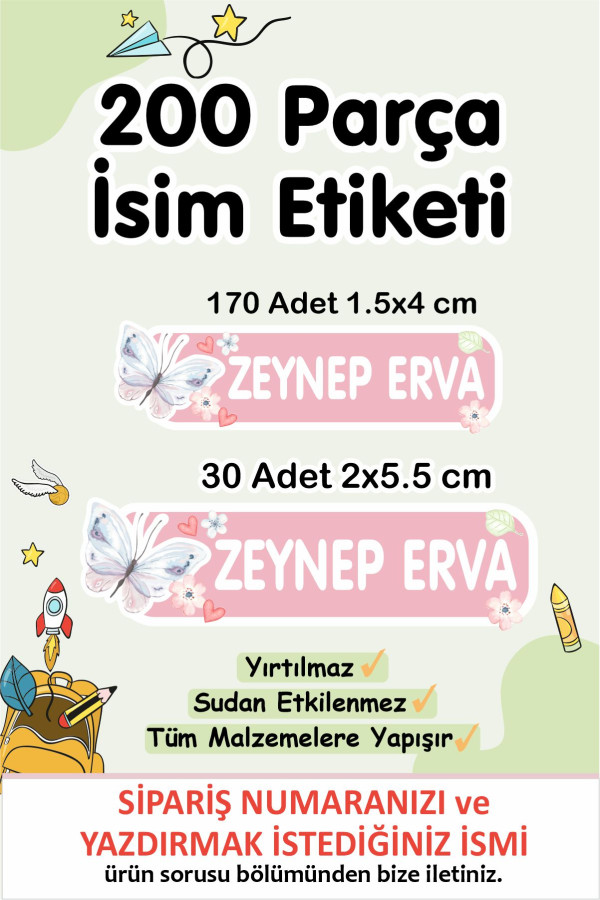 Okul Etiketi Kalem Defter Etiketi Özel Isim Yazılabilen Etiket 200 Adet - Çiçekli Kelebek