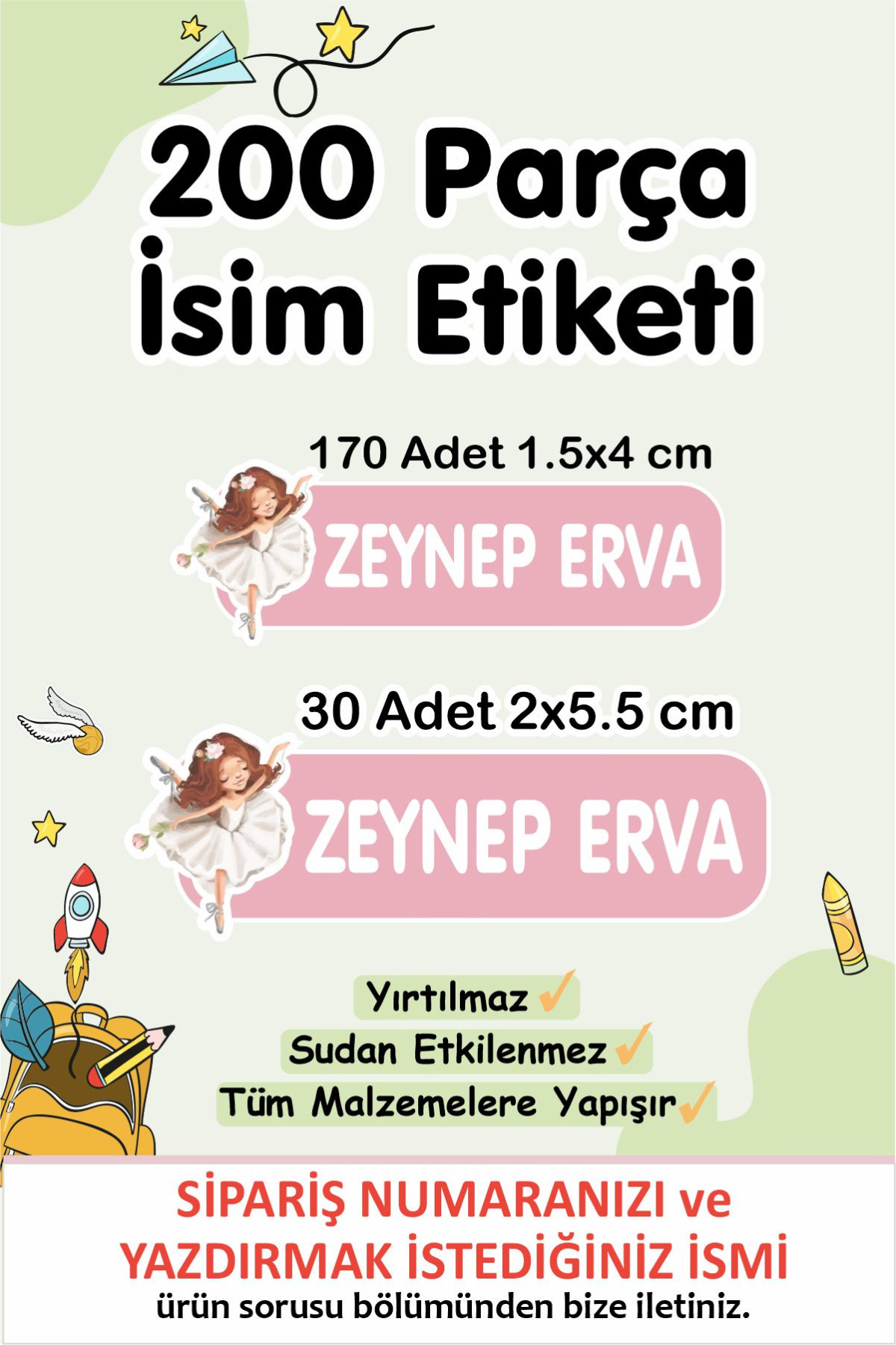 Okul Etiketi Kalem Defter Etiketi Özel Isim Yazılabilen Etiket 200 Adet - Balerin