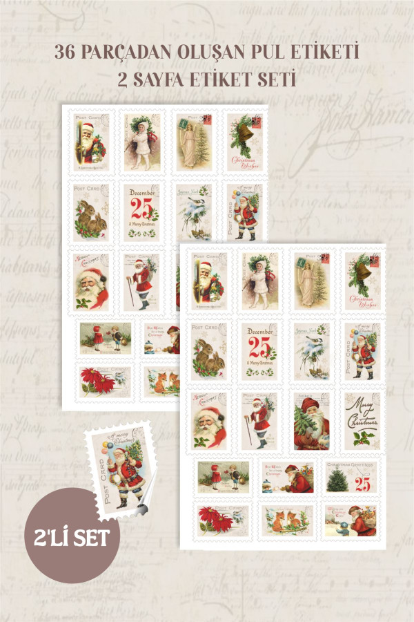 Christmas Pul Etiketi 36 Parça - 2 Sayfa