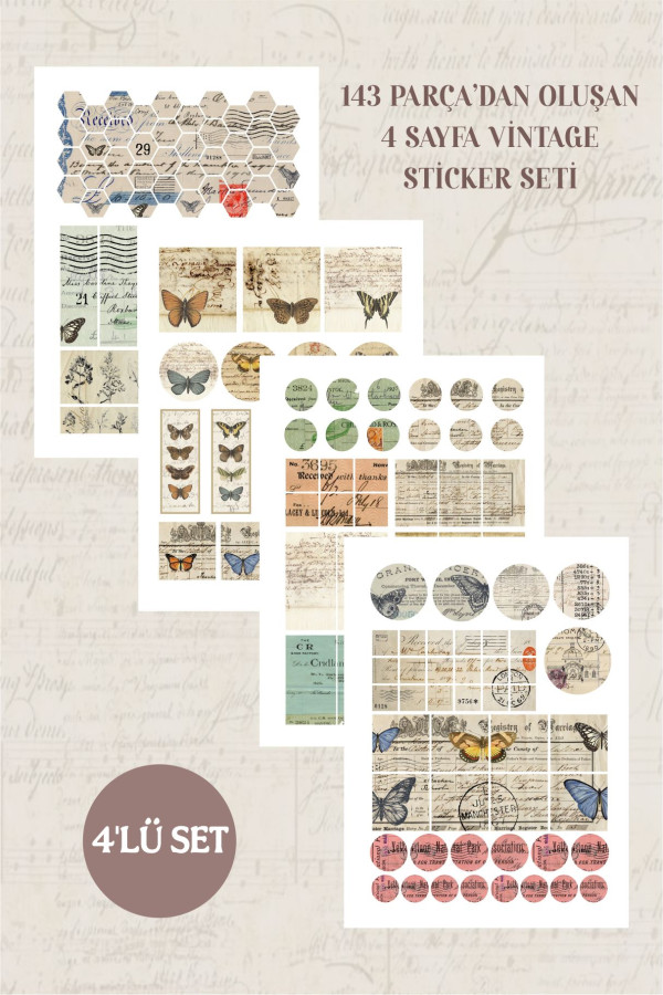 Vintage Sticker Seti - 143 Parça 4 Sayfa - Ajanda/ Laptop/ Telefon Sticker/Planlayıcı Defter