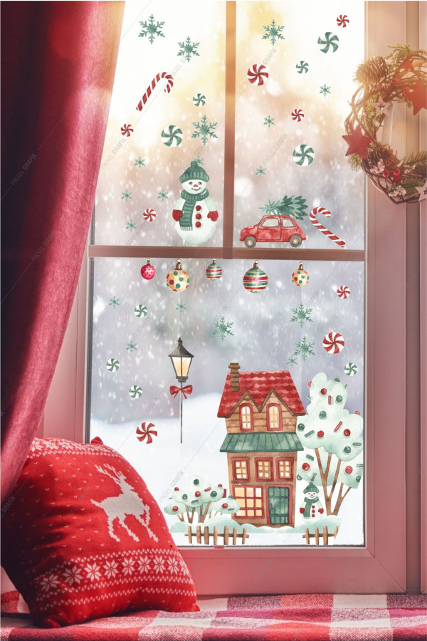 Şeker Yılbaşı Noel, Cam, Duvar Sticker Şeker Yılbaşı Noel, Cam, Duvar Sticker