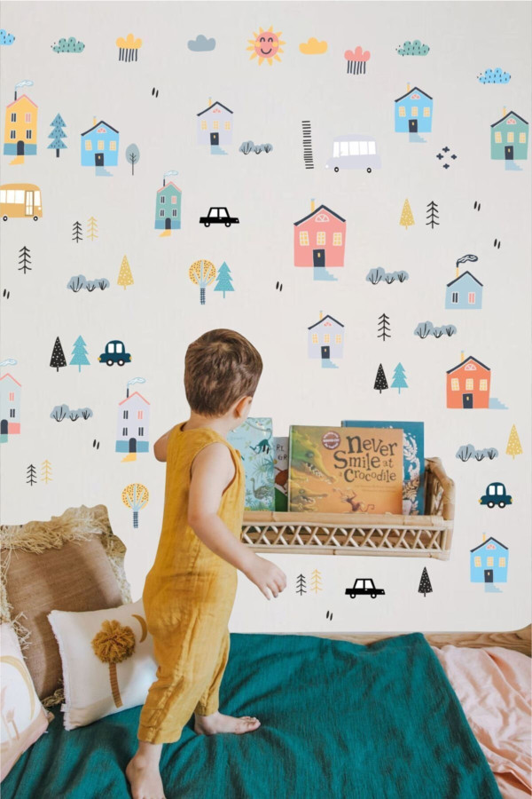 Renkli Mini Şehir Çocuk Odası Duvar Stickerı Renkli Mini Şehir Çocuk Odası Duvar Stickerı