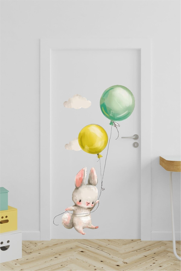 Balonlu Tavşan Kapı Sticker Balonlu Tavşan Kapı Sticker