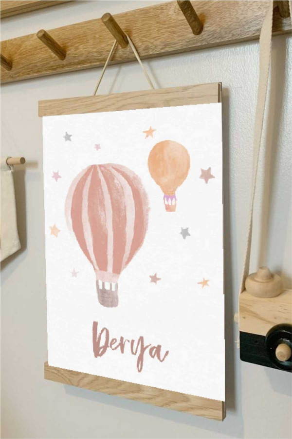 Özel İsim Pembe Balon İpli Askılı Kanvas Poster Özel İsim Pembe Balon İpli Askılı Kanvas Poster