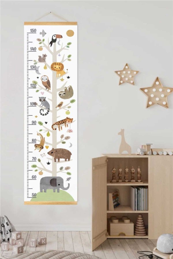 Animal Tree Askılı Kanvas Boy Ölçer
