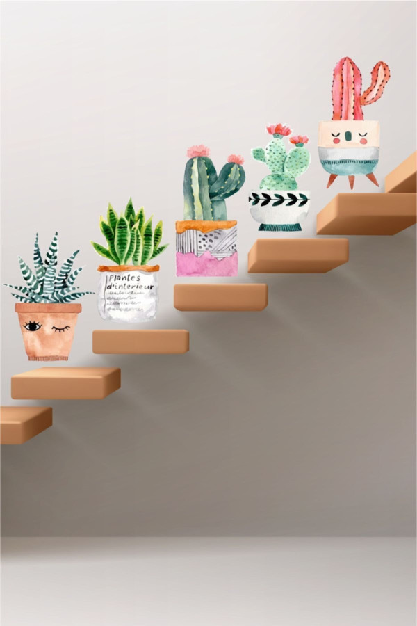 Dekoratif Saksılı Kaktüsler Duvar Stickerı Dekoratif Saksılı Kaktüsler Duvar Stickerı