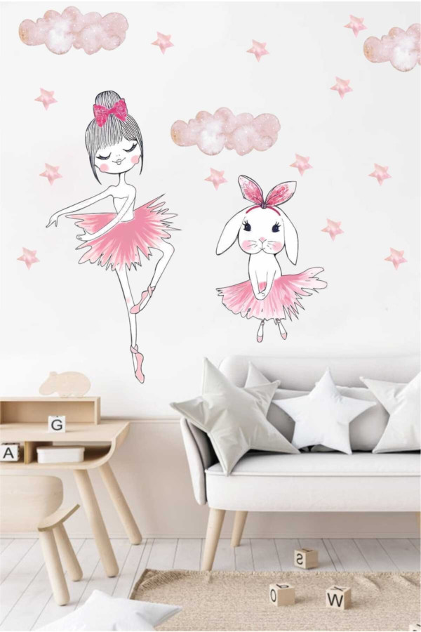 Balerin ve Tavşan Çocuk Odası Duvar Sticker Balerin ve Tavşan Çocuk Odası Duvar Sticker