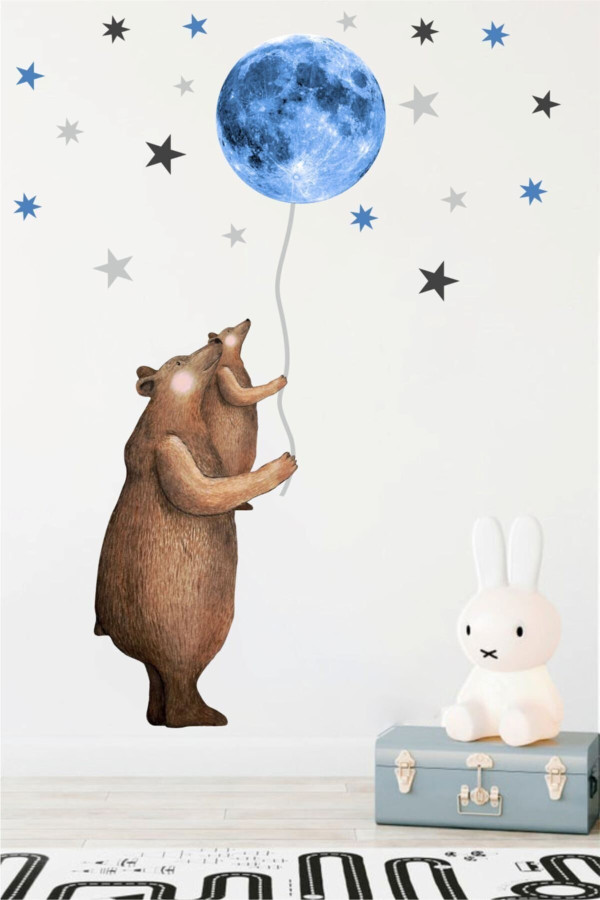 Popüler Bear Yavrulu Mavi Moon Duvar Sticker Popüler Bear Yavrulu Mavi Moon Duvar Sticker