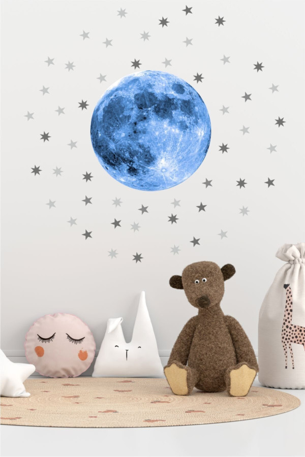 Mavi Moon Ve Yıldızlar Çocuk Odası Sticker Mavi Moon Ve Yıldızlar Çocuk Odası Sticker