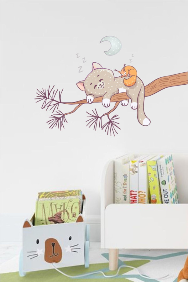 Sevimli Kedi Ve Arkadaşı Duvar Sticker Sevimli Kedi Ve Arkadaşı Duvar Sticker