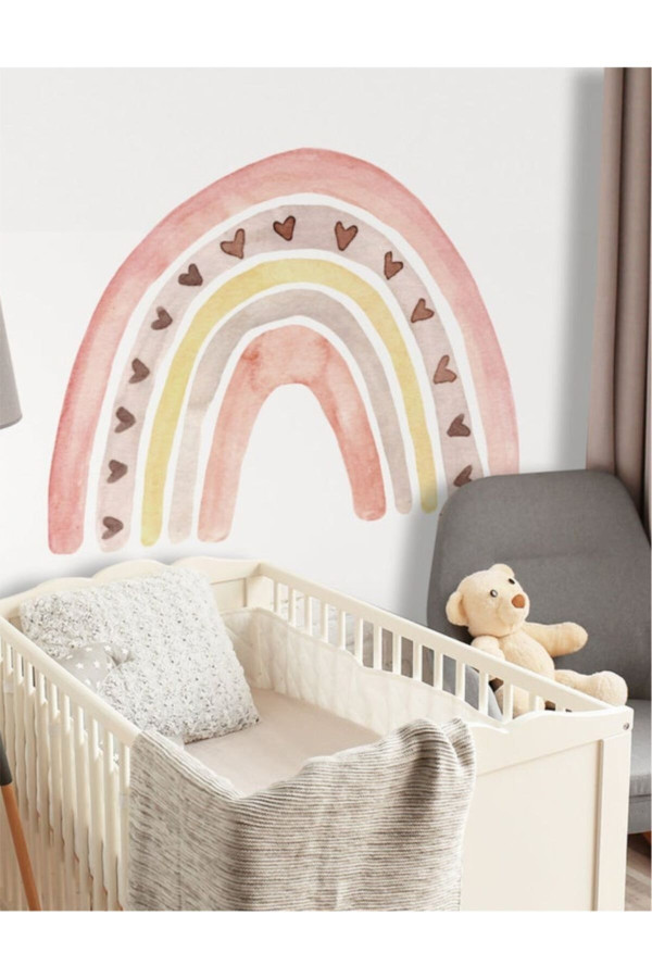Kalpli Pastel Gökkuşağı Çocuk Odası Duvar Sticker Kalpli Pastel Gökkuşağı Çocuk Odası Duvar Sticker