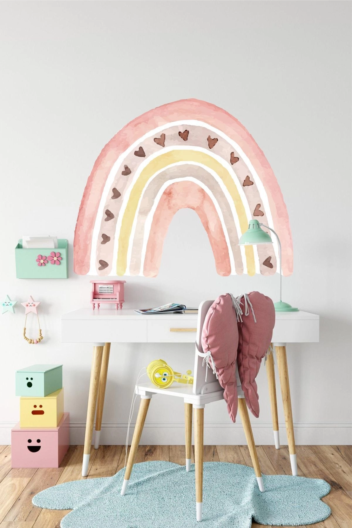 Kalpli Pastel Gökkuşağı Çocuk Odası Duvar Sticker