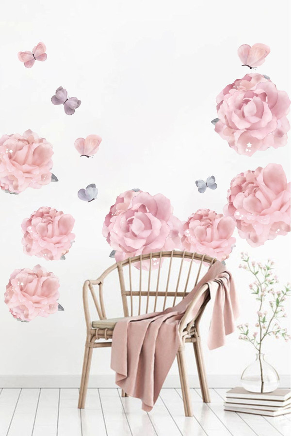 Kelebekli Şakayıklar Duvar Sticker Kelebekli Şakayıklar Duvar Sticker