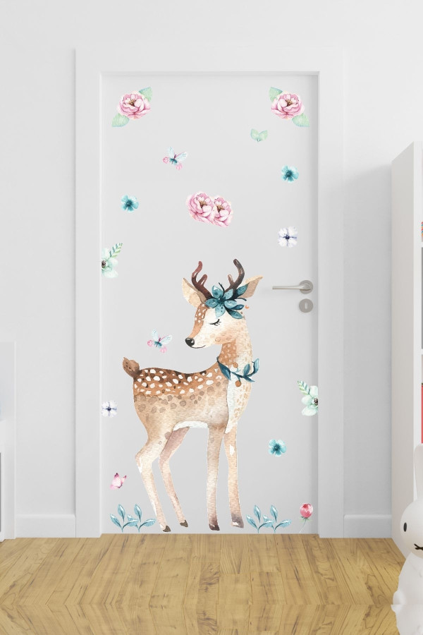 ÇİÇEKLİ GEYİK KAPI STİCKER