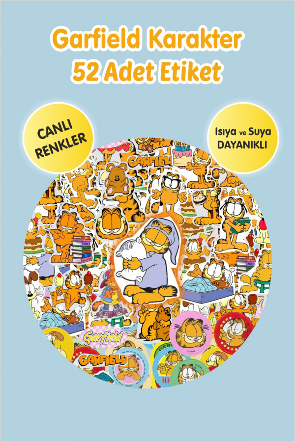 Garfield 52 Adet Çıkartma Sticker Seti - Kalem, Laptop Defter Suluk Sticker