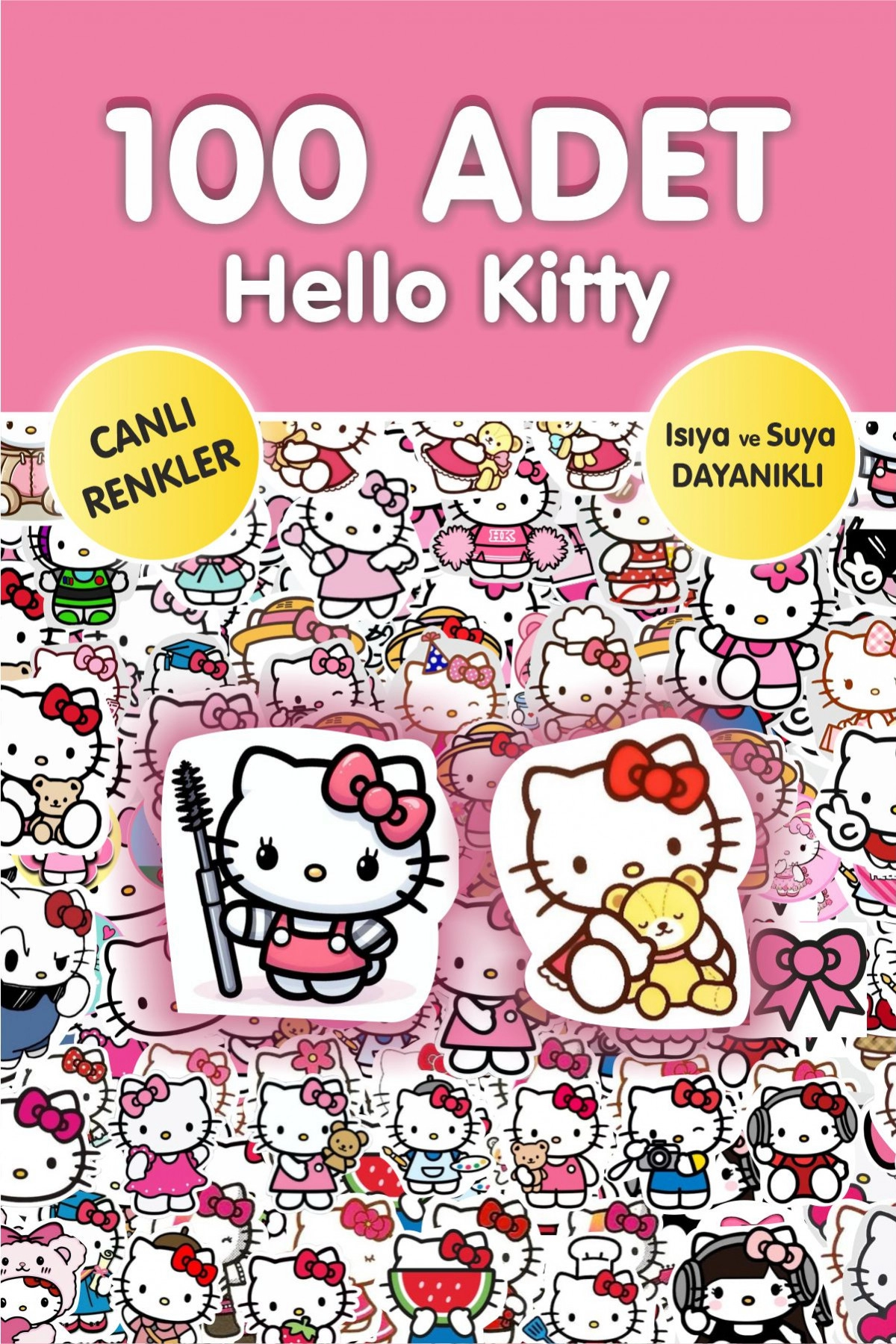 Hello Kitty 100 Adet Çıkartma Sticker Seti - Kalem, Laptop Defter Suluk Sticker