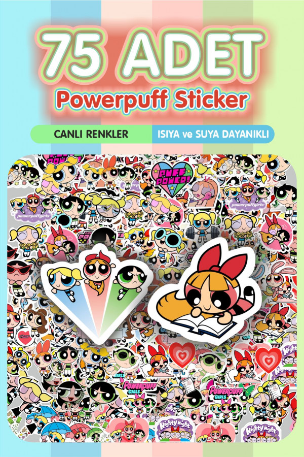 Powerpuff Girls 75 Adet Çıkartma Sticker Seti - Kalem, Laptop Defter Suluk Sticker