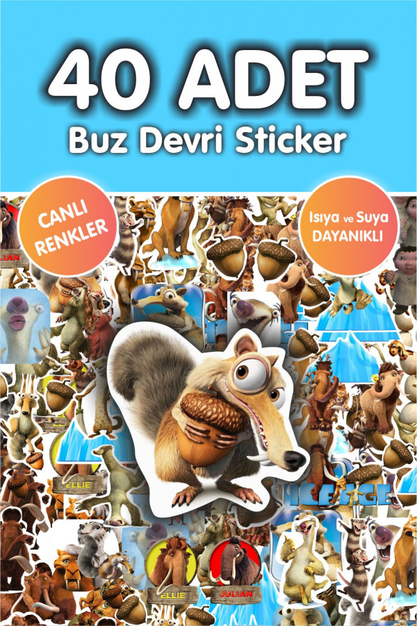 Buz Devri 40 Adet Çıkartma Sticker Seti - Kalem, Laptop Defter Suluk Sticker