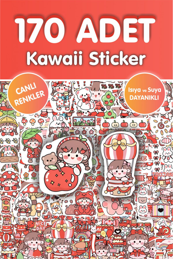 Kawaii Kırmızı 170 Adet Anime Çıkartma Sticker Seti - Kalem, Laptop Defter Suluk Sticker Kawaii Kırmızı 170 Adet Anime Çıkartma Sticker Seti - Kalem, Laptop Defter Suluk Sticker