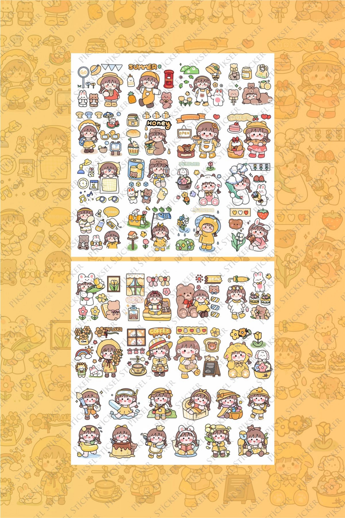 Kawaii Sarı 150 Adet Anime Çıkartma Sticker Seti - Kalem, Laptop Defter Suluk Sticker
